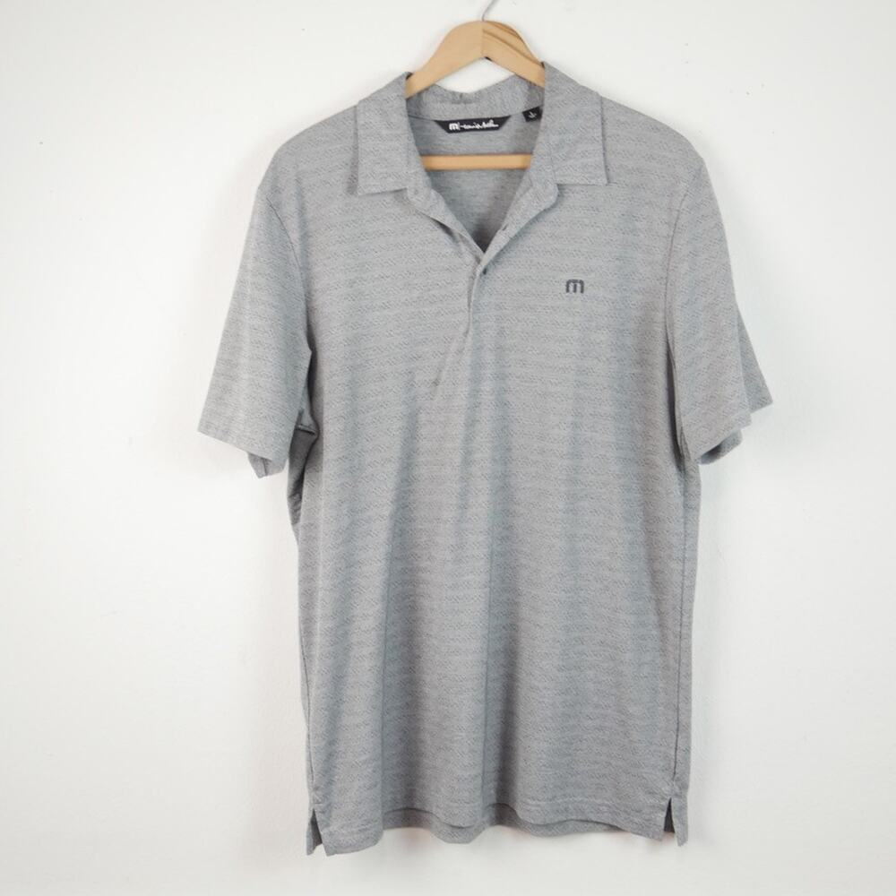 Travis Matthew Large Polo Shirt Gray Embroidered Logo Performance Fabric Golf